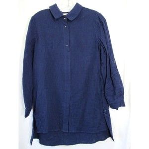 Soft Surroundings Blue Saba Tunic Roll Tab Sleeve Gauzy Shirt Size XSP NWT